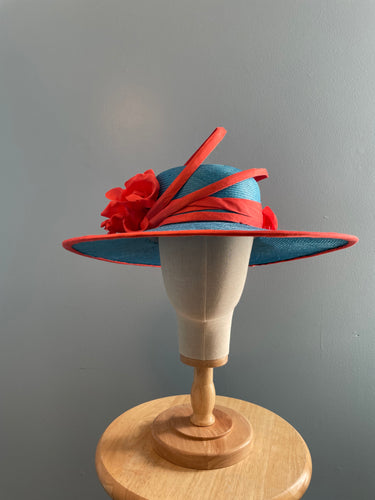 Aqua and coral wide-brimmed Parasisal hat