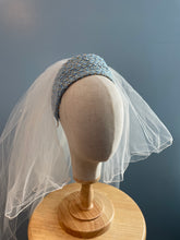 Blue and gold bridal headpiece with detachable veil