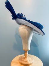 Silver sinamay and royal blue silk abaca saucer hatinator