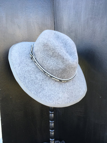 Heather Gray Wool Felt Fedora Hat with faux snake band